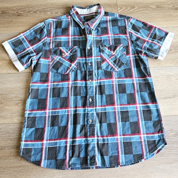 Men's Flannel Button Down Button Up Short Sleeve Plaid Polo Tee Shirt | Large - Picture 1 of 10